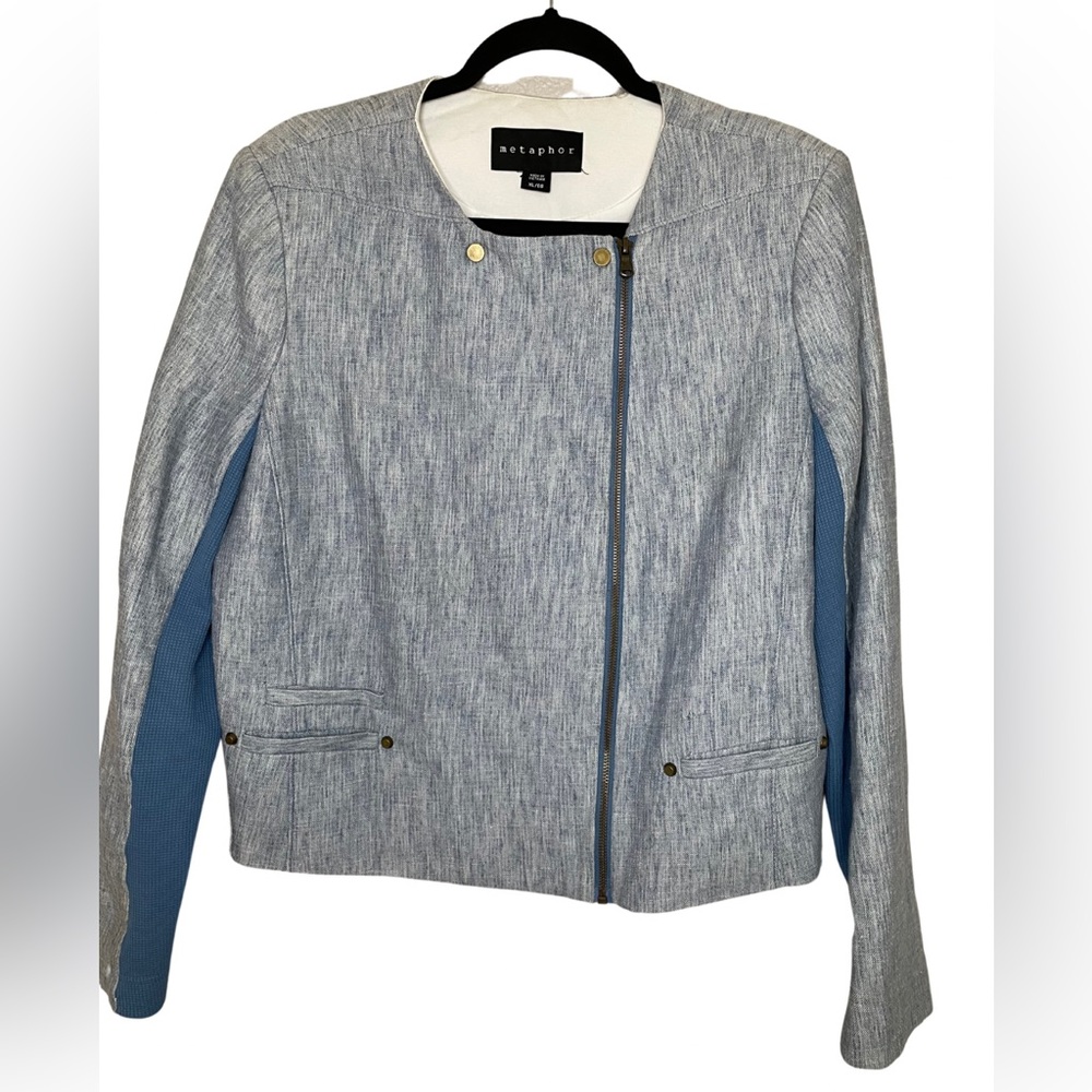 Metaphor Linen Blend Blue Jacket